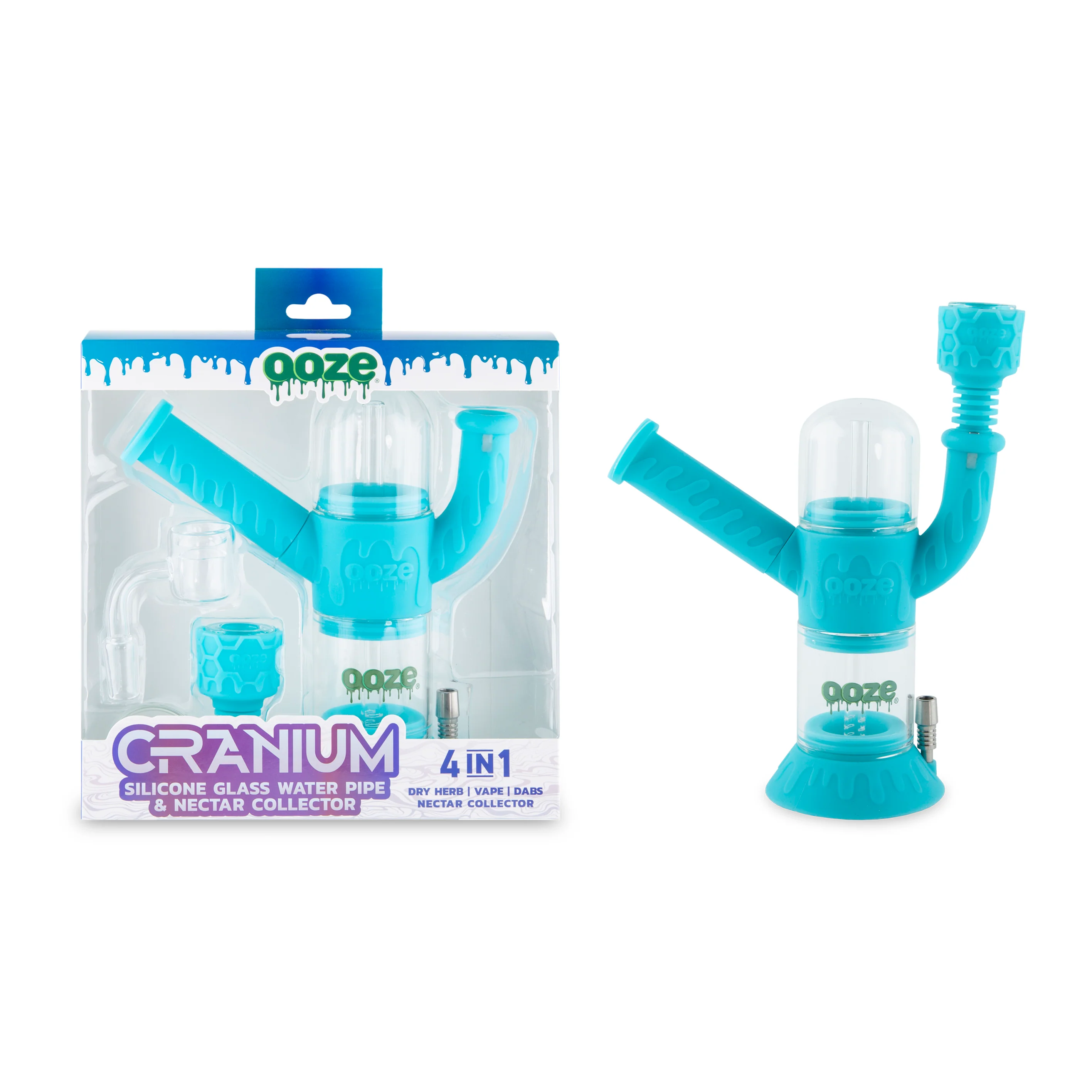 Ooze Cranium Silicone Water Pipe, Dab Rig & Dab Straw - Aqua Teal - Image 2