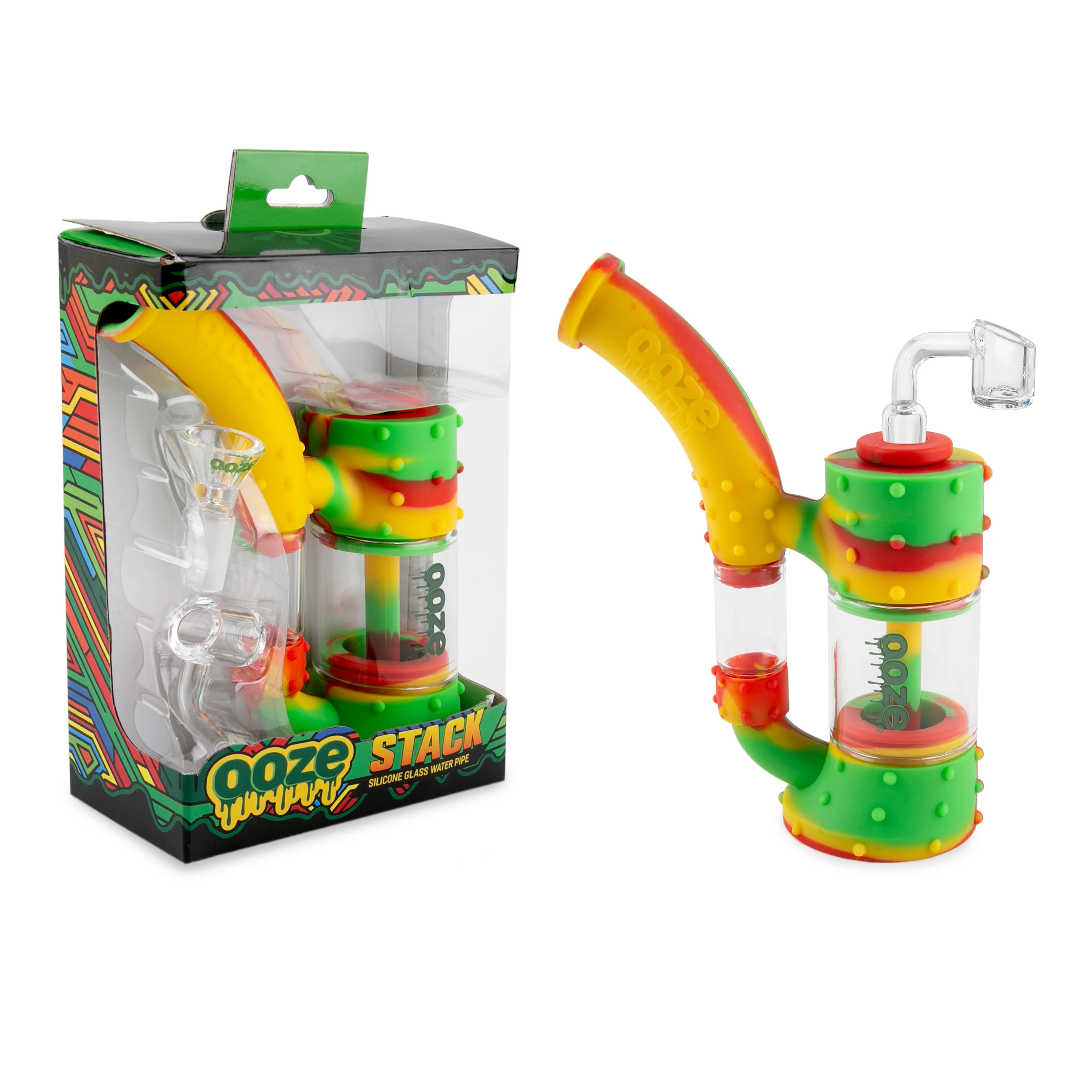 Ooze Stack Pipe Silicone Water Bubbler & Dab Rig - Rasta - Image 2