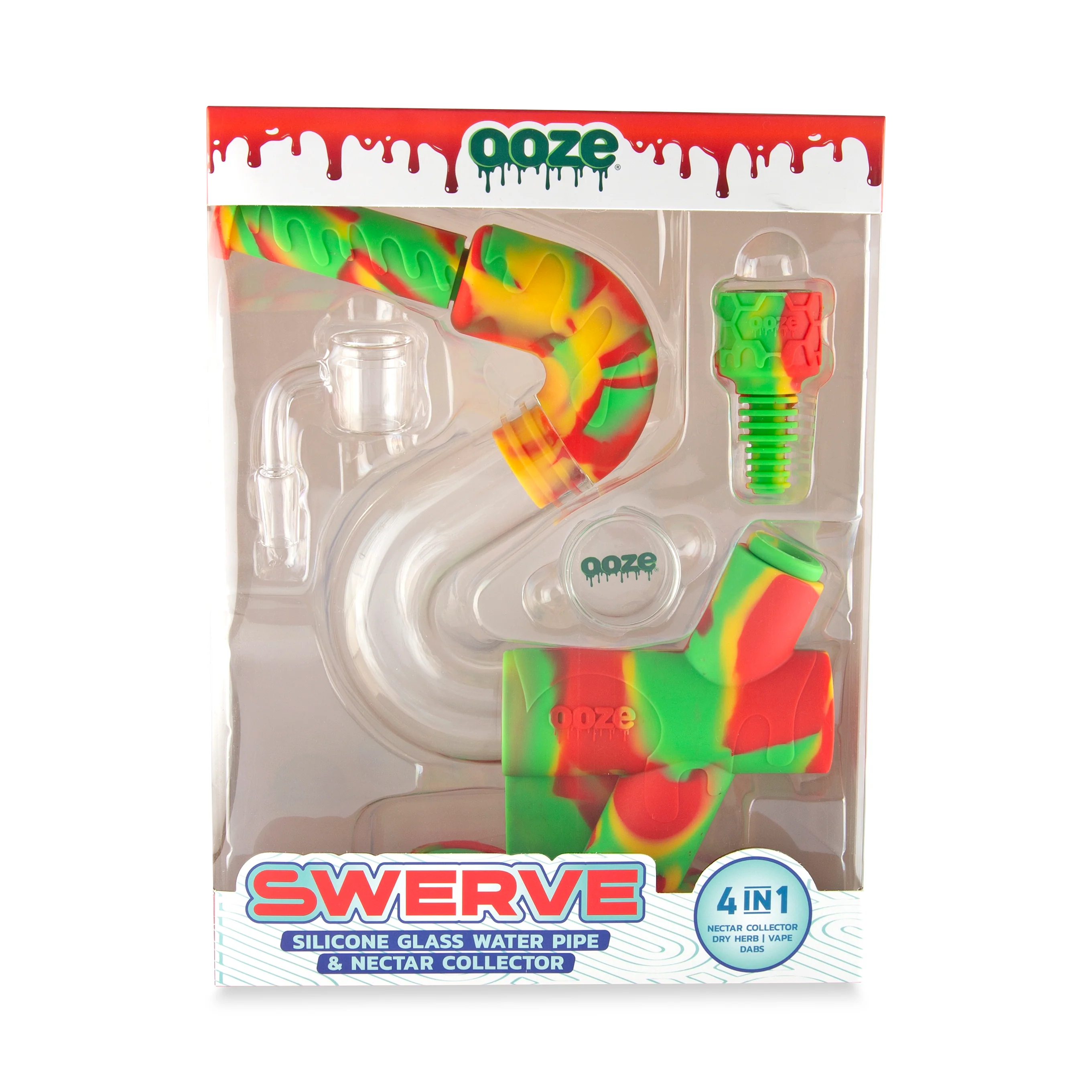Ooze Swerve Silicone Water Pipe, Dab Rig & Dab Straw - Rasta - Image 3