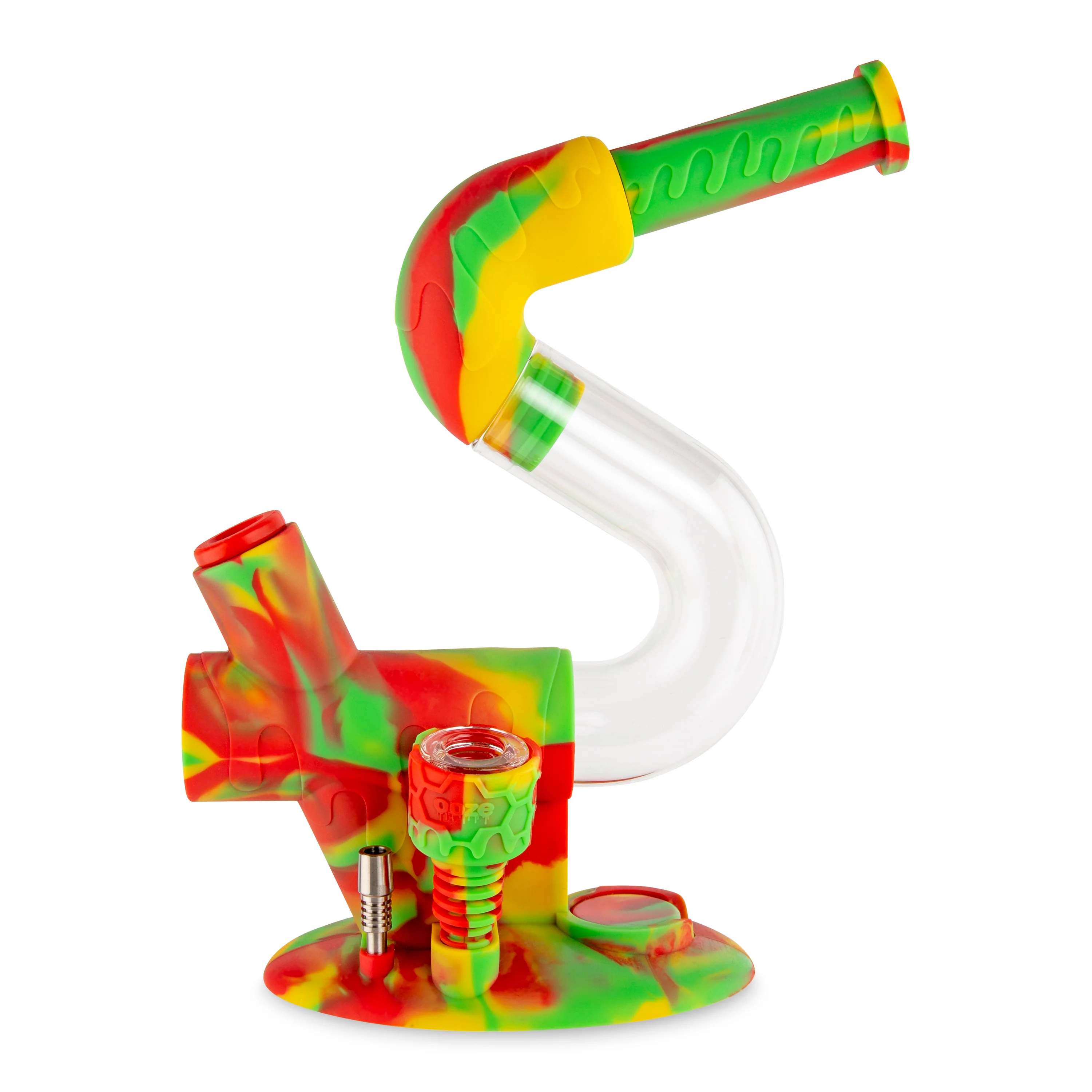 Ooze Swerve Silicone Water Pipe, Dab Rig & Dab Straw - Rasta - Image 4