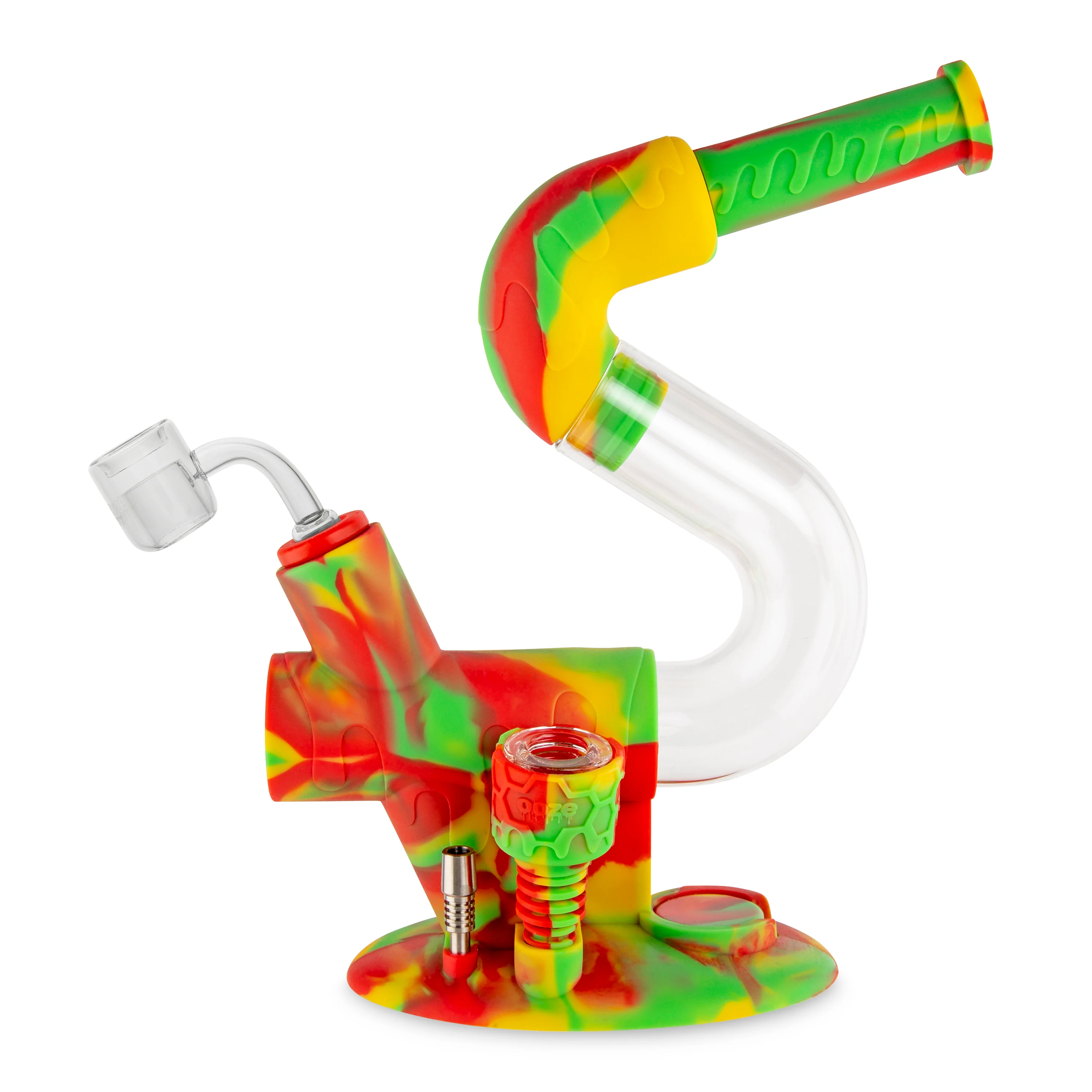 Ooze Swerve Silicone Water Pipe, Dab Rig & Dab Straw - Rasta - Image 5