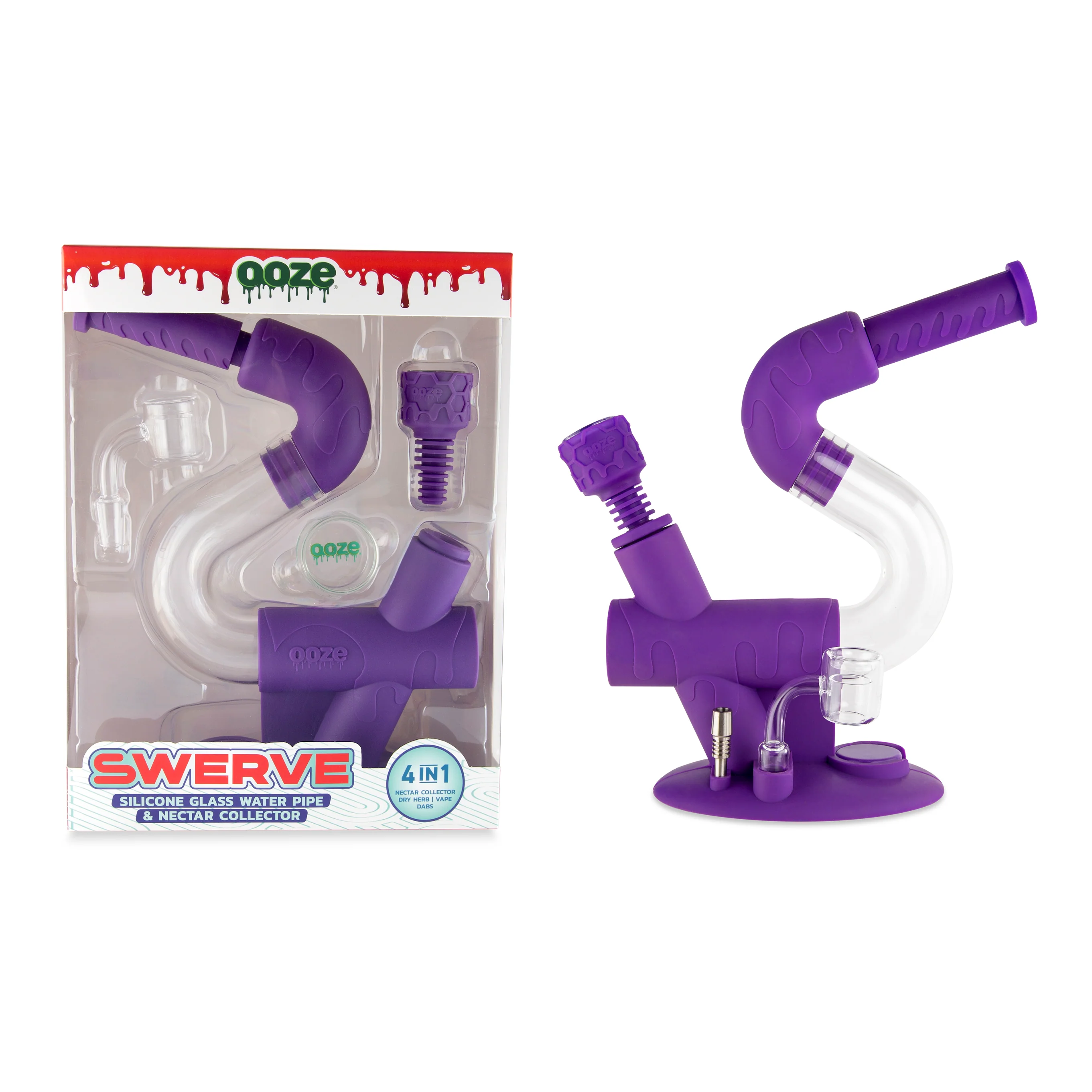 Ooze Swerve Silicone Water Pipe, Dab Rig & Dab Straw - Ultra Purple - Image 7